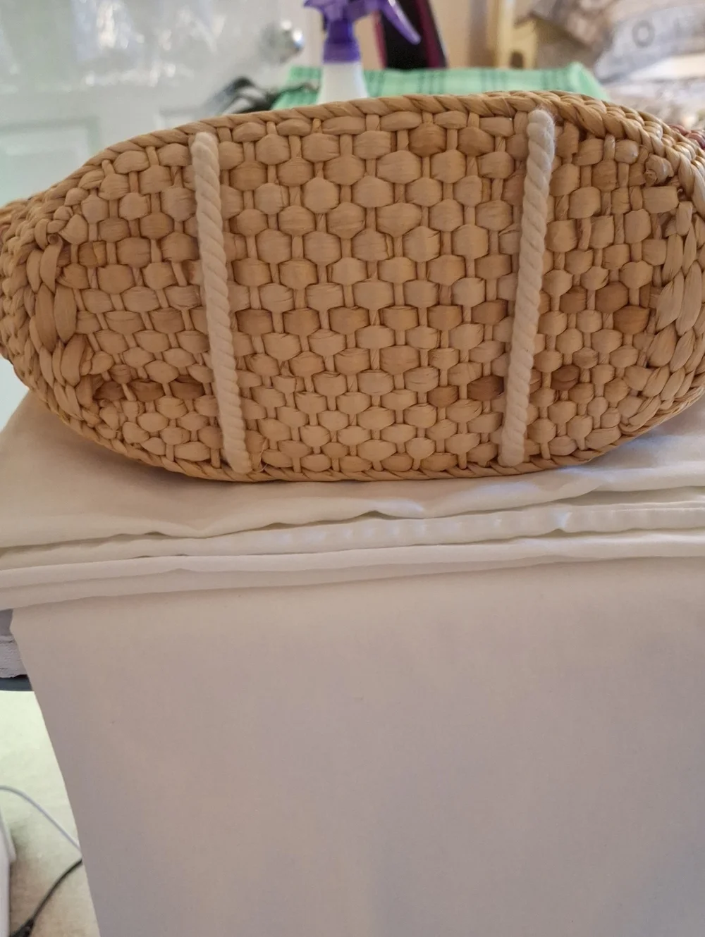 Woven Straw Tote Bag with Sailboat Accent